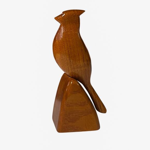 Vintage Hand Carved Wood Cardinal Bird Figure Signed Americana Smooth Folk Art - Picture 11 of 11